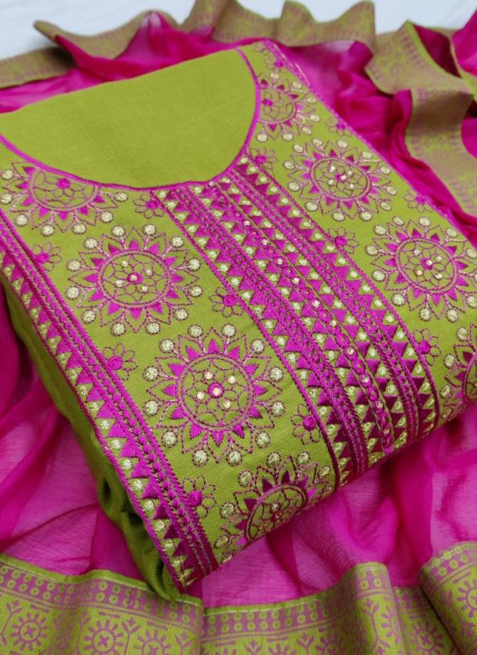 Exclusive Latest Fancy Designer Casual Wear Pure Cotton Embroidery Worked Dress Material Collection
